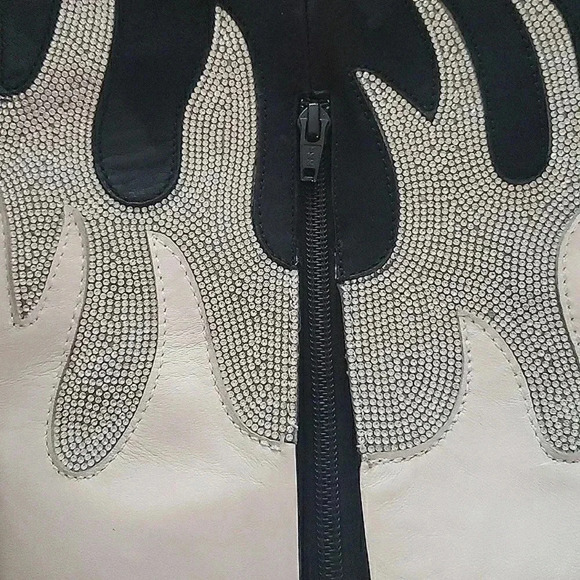 Glam Western Flame 7 Sparkling Rhinestone Leather Cowgirl Silver Boot New - Picture 4 of 6